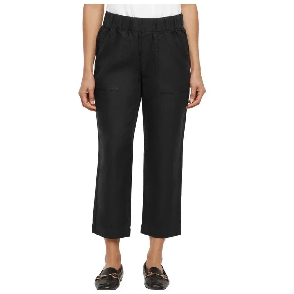 NWT Banana Republic Womens XXL Black Linen Blend Tapered Crop Pant Pull On Prep